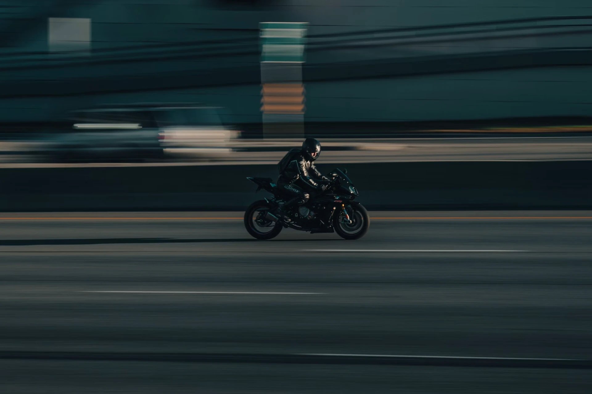 Sportbike at speed with motion-blurred background