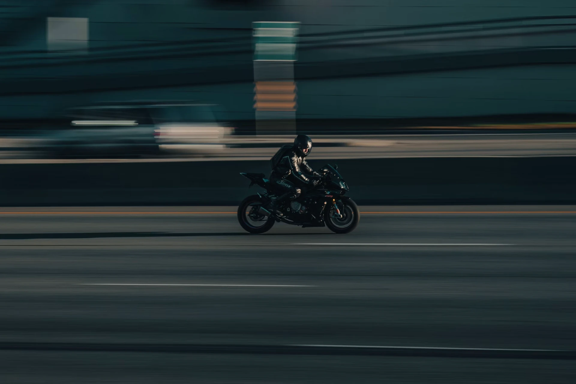 Sportbike at speed with motion-blurred background